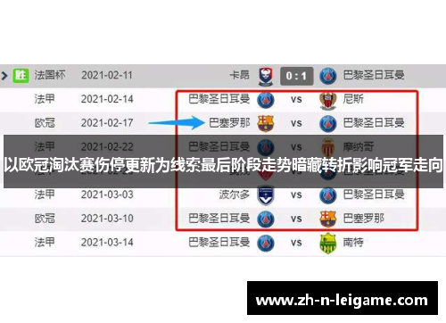 以欧冠淘汰赛伤停更新为线索最后阶段走势暗藏转折影响冠军走向